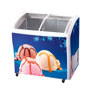 138L To 535L Supermarket Commercial Curved Glass Door Popsicle Display Chest Fridge Showcase Ice Cream Freezer