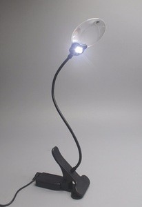 2 Led 5X Magnifier Clip-On Glass Magnifying Desk Lamp For Reading