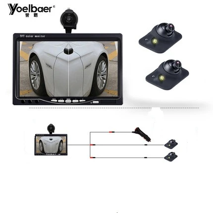 2 Split Screen Display 9-35V Rear View Car Backup Camera Monitor Kit