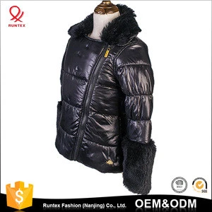 2018 Children&#039;s winter coat kids girls shiny warm Quilted jacket with Faux fur at collar and cuff