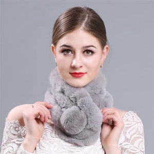 2018 China factory wholesale rex rabbit fur pom pom scarf