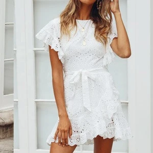 2019 Summer Embroidery White Cotton Women Dresses