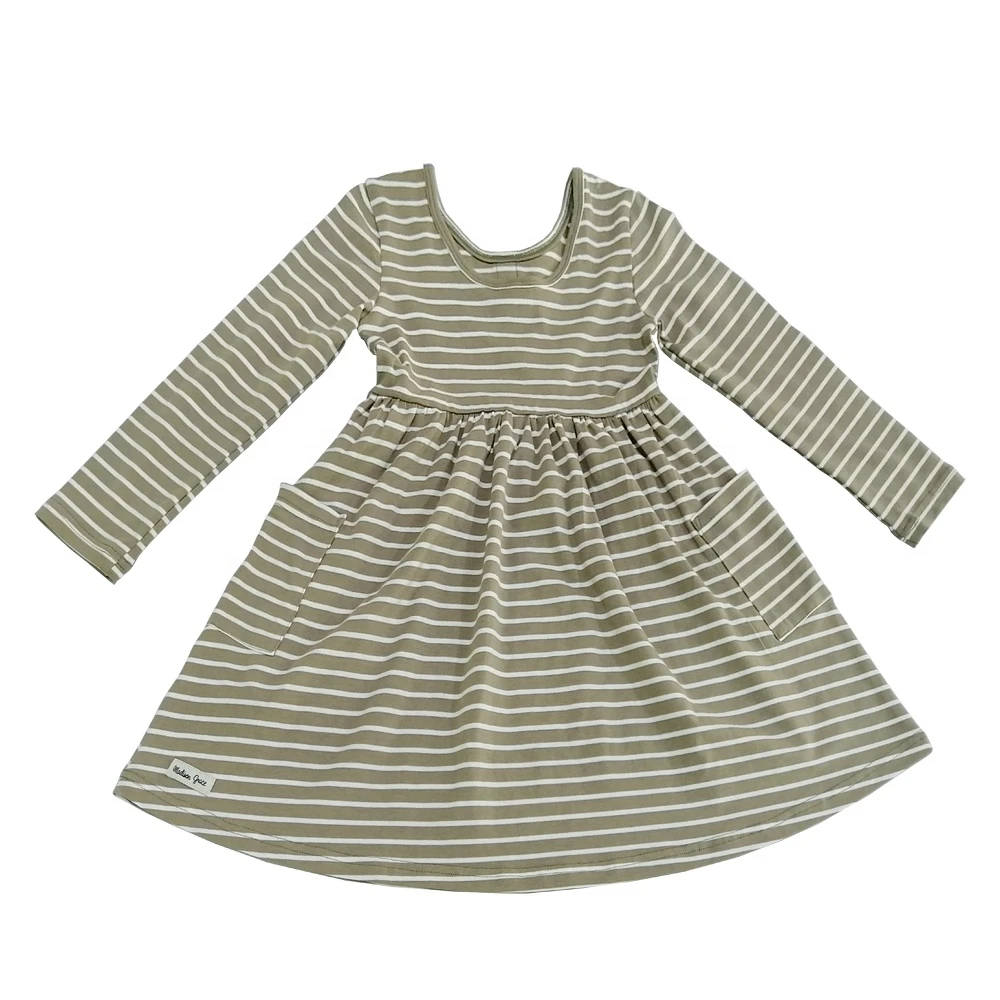 2020 New Fashion Summer &amp; Autumn Kids Clothing Long Sleeve Striped Button Toddler Girl Dresses With Pocket