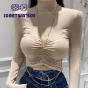 2024 Quality women clothing push up cup wrinkle knit clothing long sleeved knit clothing in stocks fast shipping