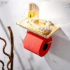 24K Gold ORB Chrome &amp; Crystal Wall Mounted Toilet Paper Holder Bathroom Fixture Roll Paper Holders With Phone Shelf