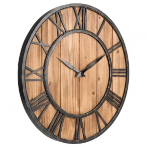 24&quot; 60cm Oldtown Industrial extra Large rustic bronze Metal frame with Natural solid Wooden face Vintage Wall Decor Clock