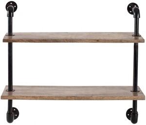 24&quot;Industrial Pipe Bathroom Wall Mounted Shelves with Towel Holder  Rustic Pipe Shelving Wood Shelf with Towel Bar