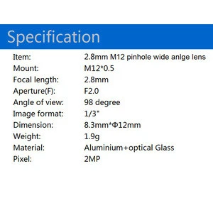 2.8mm 2MP M12 pinhole lens 98 degree wide angle lens for mini camera HD CMOS CCTV lens