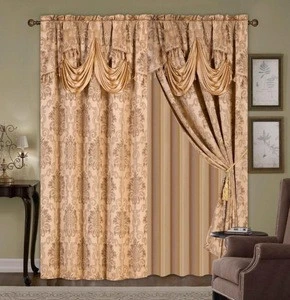 2PCS JACQUARD WINDOW CURTAIN WITH VALANCE AND TAFFETA BACKING FOR LIVING ROOM