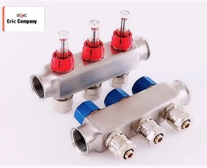 304 Stainless Steel Plumbing Manifolds with flow meter for heating system with intelligent control
