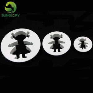 3PCS DIY Embossed Fondant Little Girl Biscuit Mold Plastic Baby Girl Cookie Cutter Chocolate Cake Mold Baking Tools For Cakes