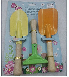 3pcs wood handle gardening mini shovel kids real hand tool set