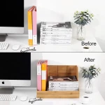 4 Compartments  Bamboo Desktop File Folder Holder Workspace File Sorter Organizer