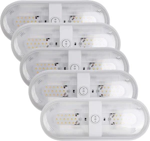467  5 Pack LED Ceiling Double Dome Light Fixture with ON/OFF Switch Interior Lighting for Car/RV/Trailer/Camper DC 12V Natural