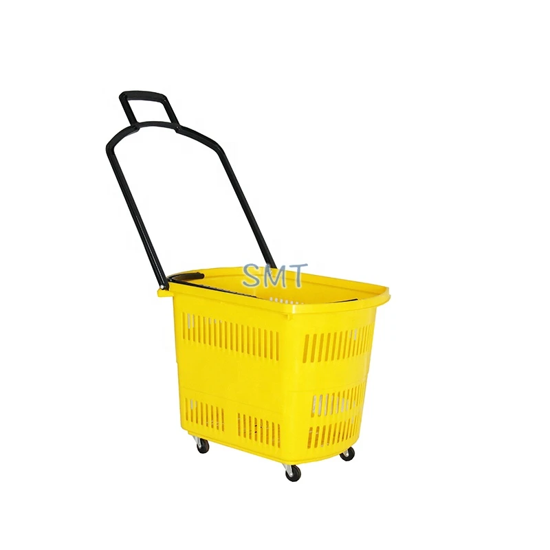 48L Plastic Shopping Hand Basket Rolling Basket with wheels