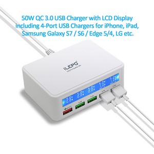 5 ports usb charger station 50w with LCD display power bank mobile charger qc 3.0 accept OEM order charger station