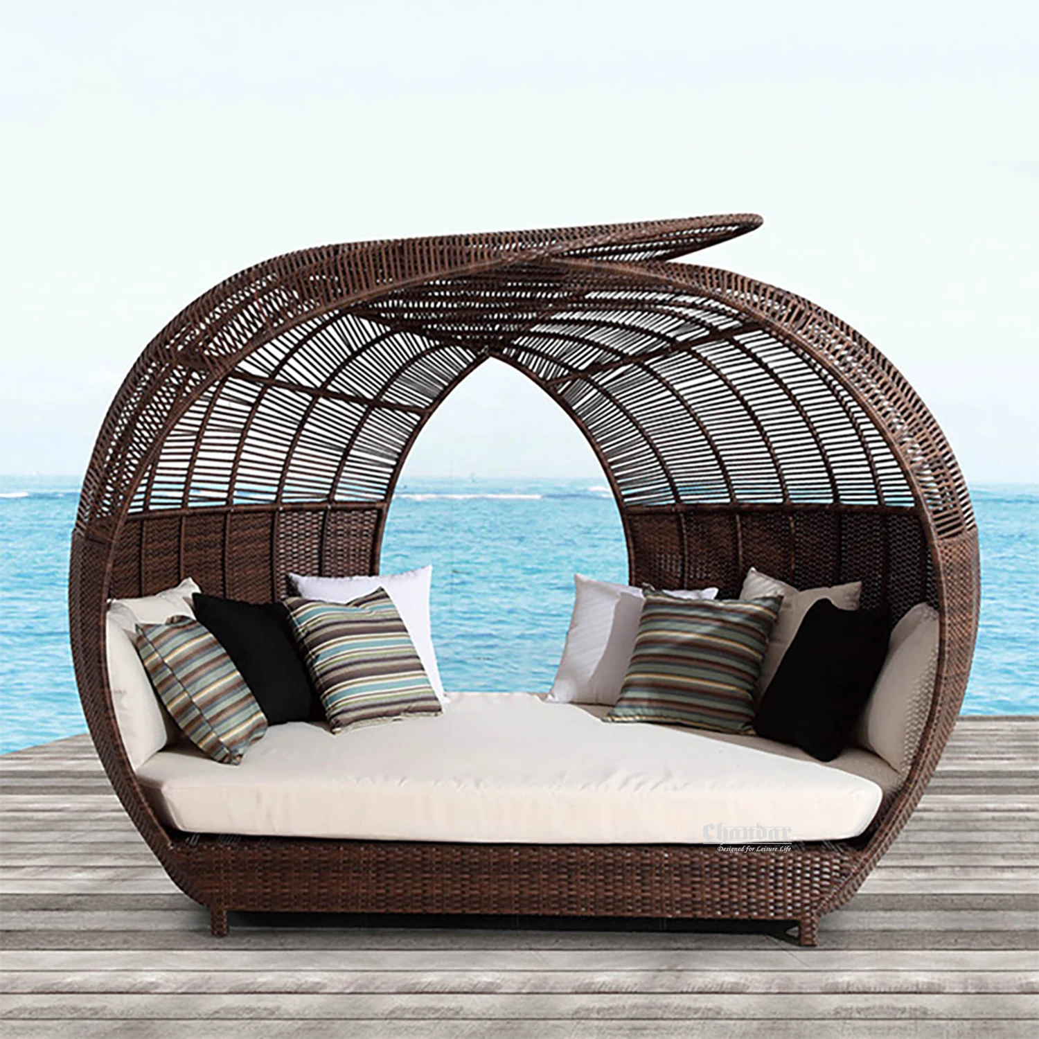 5 star hotel wicker rattan outdoor furniture patio garden bed round