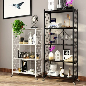 5 tiers metal Height Installation-free mobile storage rack shelf  for living room and kitchen
