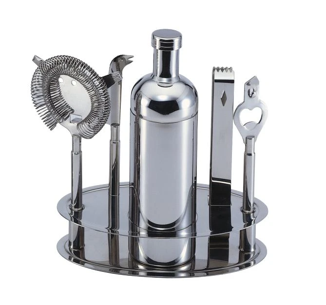 6-piece Stainless Steel Wine Bar Set with Shaker & Long Handle Tools