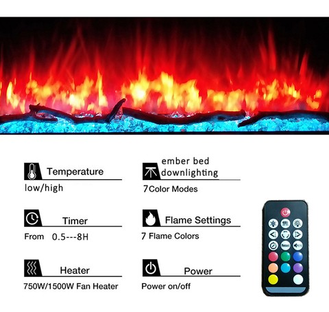 60 Inch  3D Contemporary Electric Fireplace Heater Insert Decorative Double Sided Electric Fire Place
