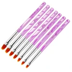 7pcs/set uv gel poly extension gel nail brush nail art tips builder brush purple acrylic handle nail painting brush