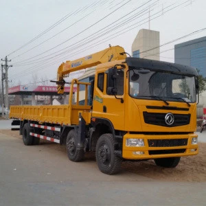 8wheeler truck crane carrier,Dongfeng 10 tons 4-section straight-arm Trailer with loading crane