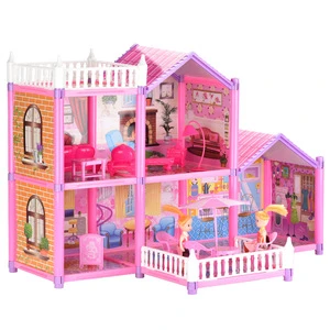 ABS Popular pink princess castle set girls toys garden villa house bricks birthday gift