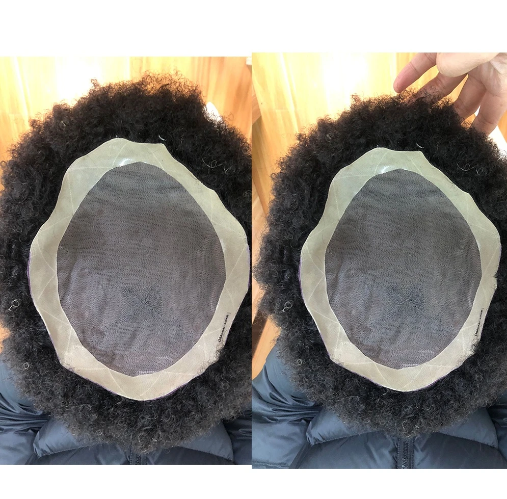 Afro Kinky Curl Hair Pieces Human hair Replacement System 9" x 7" Men Toupee Hair