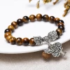 Amazon new design 8mm natural stone tiger eye stone bracelet colorful agate Beaded brass tree of life Bracelet