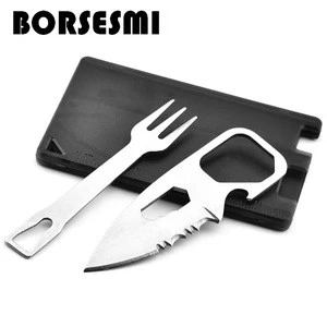 Amazon Outdoor portable tableware travel pocket fork and knife set Picnic cutlery credit card knife camping cutlery set