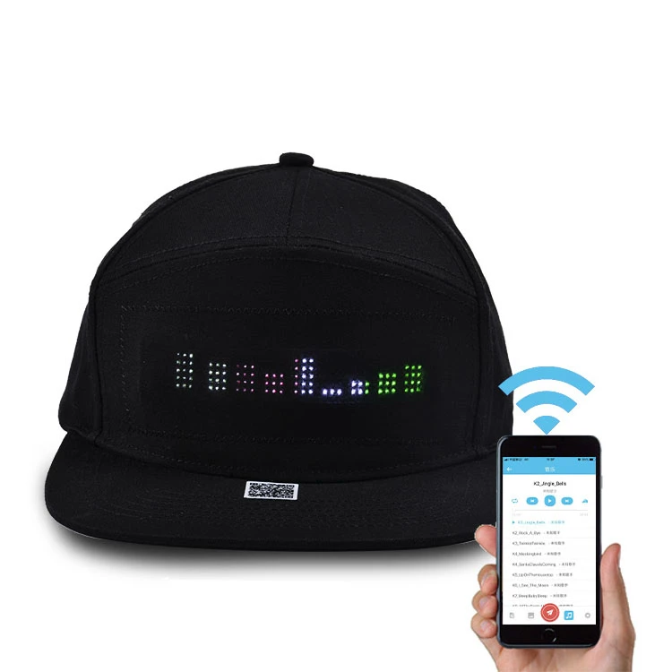 Animated programmable Led Sign Hat Caps for Hip hop Street Dance Party Hiking Night Running Fishing with bluetooth