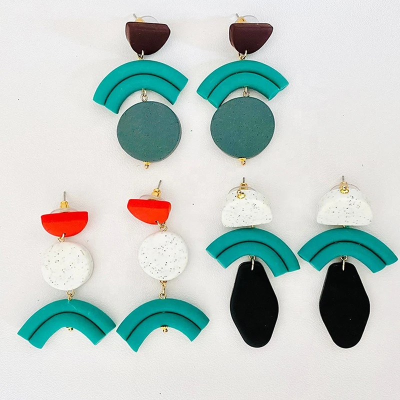 Arch Polymer Clay Earrings Geometric Polymer Clay Dangle Drop Earrings Rainbow Handmade DIY Polymer Clay Earrings