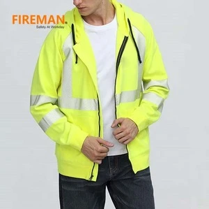 ATPV 12, ANSI 107, NFPA 2112 HV yellow fireproof FR knit hoodie jacket with cap
