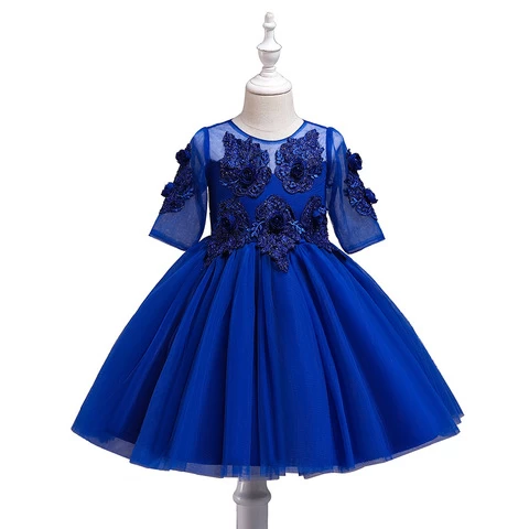 Autumn childrens dress skirt short-sleeved girls performance costume lace girl dress princess dress kid skirt
