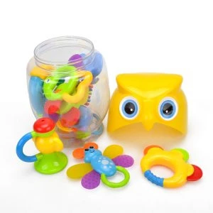 Baby Rattle Sets Teether Rattles Toys, 8pcs Babies Grab Shaker and Spin Rattle Toy Early Educational Toys with Owl Bottle Gifts