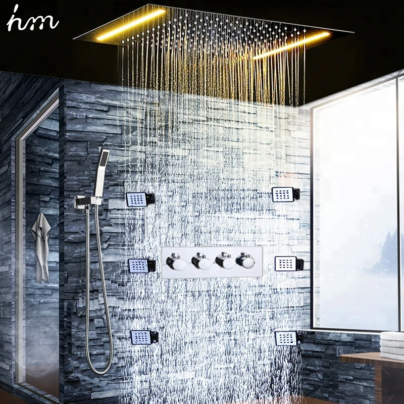 Bathroom 360*500MM SUS304 Led Rain Thermostatic Shower Set System with Hand shower