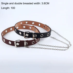 Belt Designer Double Pin Belt Chain Eyelets Waist Girls Dress Punk Western Ladies PU Fashion Belt
