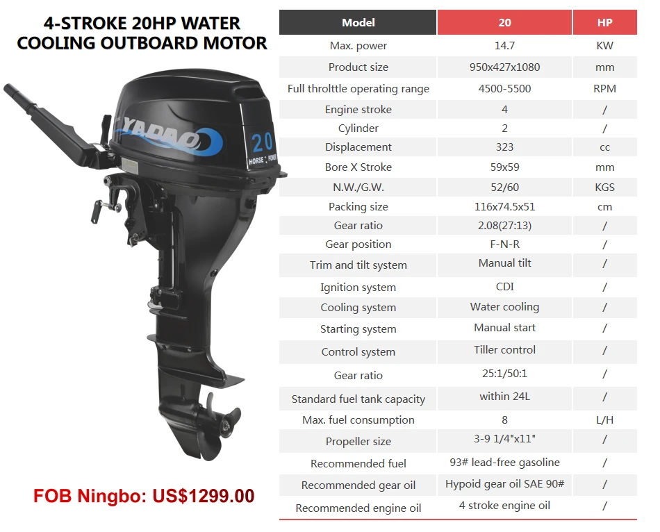 Best seller and high quality 4 stroke 20HP outboard engine
