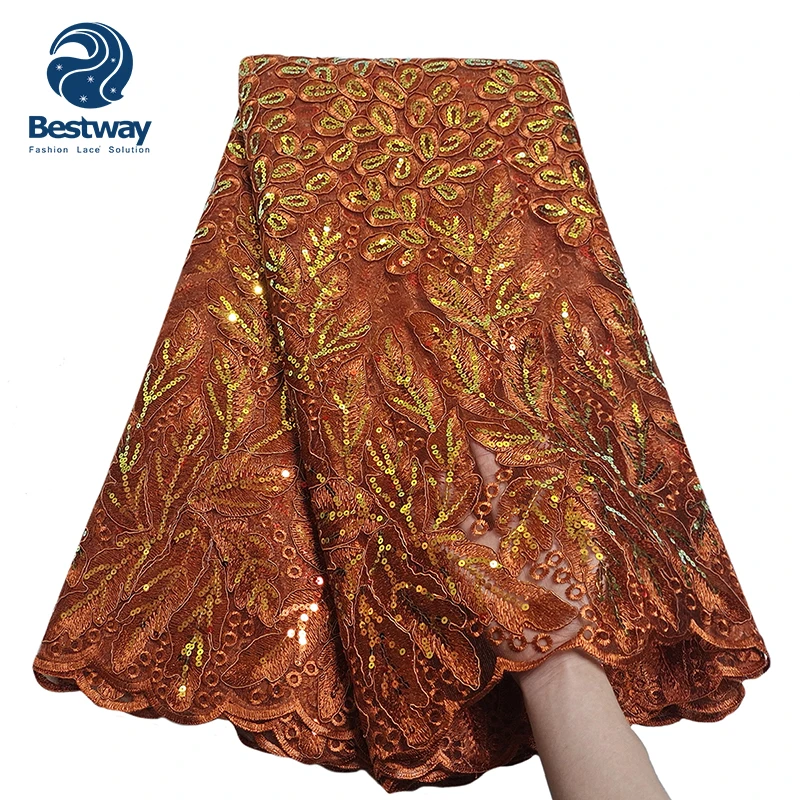 Bestway new design embroidered fabric with sequins french tulle lace fabric