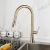Import Brushed Gold Pull Out Swivel Spout Kitchen Sink Mixer Faucet 2-Way Sprayer Taps from China