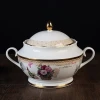 ceramic soup tureen with gold design