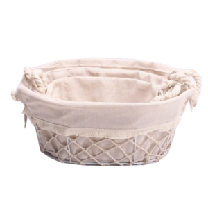 cheap power coated wholesale oval storage wire baskets with fabric liner set of 3