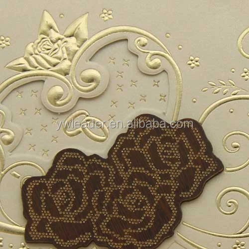 Chinese laser cut wooden wedding gift greeting card with gold stamp