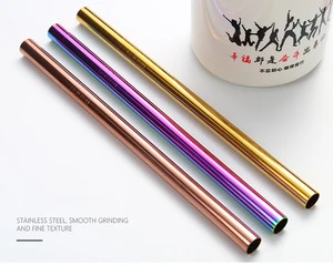 Colorful customized logo stainless steel reusable bubble tea straw metal drinking straws