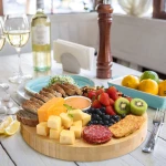 Combohome Cheese Board and Knife Set Bamboo Round Charcuterie Boards Swivel Meat Platter Personalized Tray with 6 knives