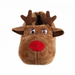 Comfortable elk shaped christmas plush slippers flat bottom and comfortable cartoon winter slippers for kids