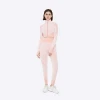 Cropped long sleeve training Yoga fitness wear workout clothes top and gym high waisted leggings set in pink