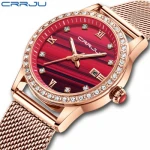CRRJU 2186 new arrival rose gold women quartz watch ECO Mesh band Waterproof date display Minimalist  bracelet watch design