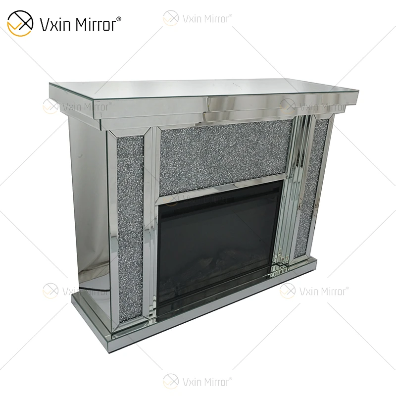 crushed diamond crystal mirrored WXWF-1108 fireplace mantel with electric fire inserts