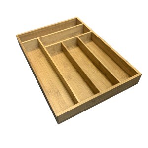 Custom Bamboo Cutlery Kitchen Utensil Tray With 6 Compartment Storage Dividers Wood Tray